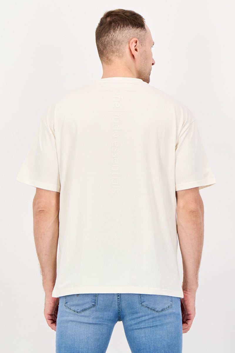 Fudo Men Crew Neck Solid Short Sleeve T-Shirt, Warm Ivory - Image 2